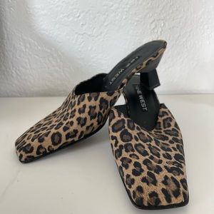Nine West Leopard print kitten heel mules